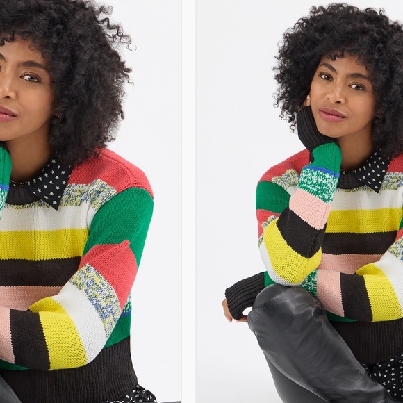 CAbi Cropped Multi Stripe Crew Neck Sweater - Picture 8 of 9